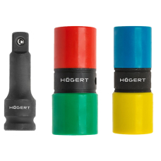 Набор 6-гранных ударных двусторонних головок Hoegert Cr-Mo 1/2" с ударным удлинителем, 3 шт