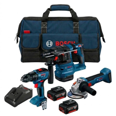 Набір акумуляторних інструментів Bosch Professional: дриль-шуруповерт GSR 18V-50, КШМ GWS 18V-8, перфоратор GBH 185-LI, 2 акб 4.0 Ah, з/п, сумка