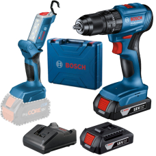Акумуляторний ударний дриль-шурупокрут Bosch GSB 185-LI Professional з ліхтарем GLI 18V-300, 2 акб GBA 18V 2.0 Ah і з/п GAL 18V-20 у кейсі