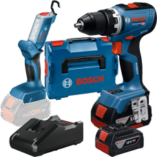 Аккумуляторная дрель-шуруповерт Bosch GSR 18V-65 Professional с фонариком GLI 18V-300, 2 акб GBA 18V 5 Ah и з/у GAL 18V-40, в L-BOXX 136