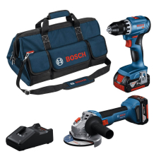 Набор аккумуляторных инструментов Bosch Professional: дрель-шуруповерт GSR 18V-45, УШМ GWS 18V-8 с 2 акб GBA 18V 4.0 Ah и з/у GAL 18V-40 в сумке M-BAG