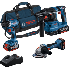 Набор аккумуляторных инструментов Bosch Professional: дрель-шуруповерт GSR 18V-45, перфоратор GBH 18V-22, УШМ GWS 18V-8 с 3 акб GBA 18V 4.0 Ah и з/у GAL 18V-40 в сумке M-BAG