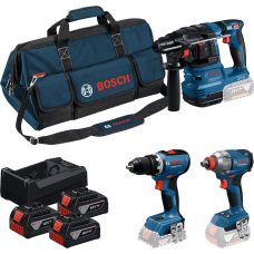 Набор аккумуляторных инструментов Bosch Professional: дрель-шуруповерт GSR 18V-65, перфоратор GBH 18V-22, ударный гайковерт GDX 18V-285 с 3 акб GBA 18V 5.0 Ah и з/у GAL 12V/18V-80 в сумке M-BAG