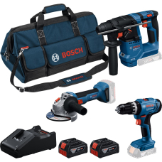 Набор аккумуляторных инструментов Bosch Professional GSB 18V-25, GBH 18V-18, GWS 18V-8 (125), 2 акб GBA 18 V 4.0 Ah, з/у GAL 18V-40, в M-bag