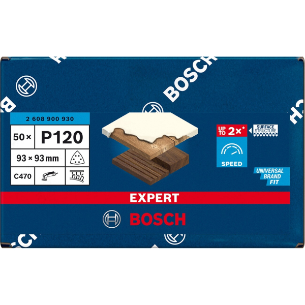 Шлифлист Bosch Expert C470 93х93 мм, P120, 50 шт
