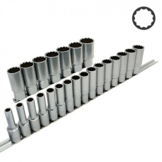 Набор длинных 12-гранных головок 1/2" Toptul GAAQ162ЗU-12 на планке, 23 шт
