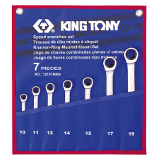 Набор ключей рожково-накидных с трещоткой King Tony 10-19 мм в чехле, 7 шт