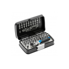 Набор бит с трещоткой Hoegert 1/4″, SL, PH, PZ, HEX, TORX, TORX c отверстием, 33 шт