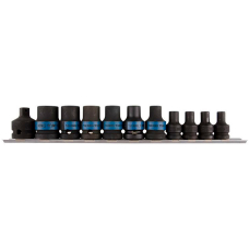 Набор ударных торцевых головок King Tony 1/2", 3/8" E5-E20 с держателем, 10 шт, на планке