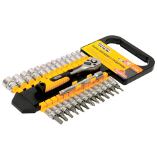 Набор насадок торцевых MasterTool CrV 1/4'' 4-14 мм, удлинитель 100 м, трещетка 72Т 28 шт
