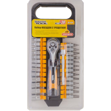 Набор торцевых насадок MasterTool Profi CrV 1/4'' 4-14 мм трещотка 72Т, 28 шт