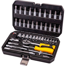 Набор насадок торцевых MasterTool CrV 1/4'' 4-14 мм трещетка 72Т 46 шт в кейсе